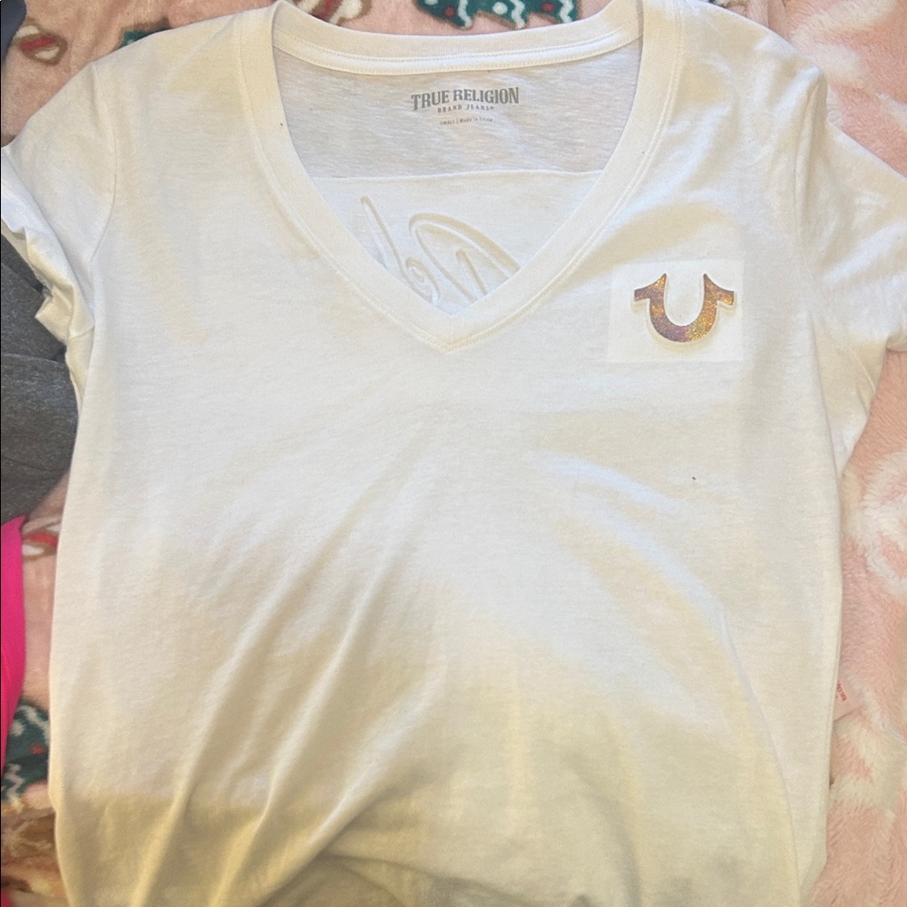 True Religion Kids White Tee with Gold Logo